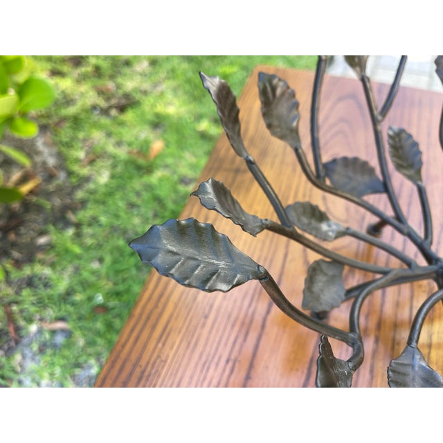 Metal Vintage Brutalist Hand Forged Metal Leaf Centerpiece Bowl Sculpture For Sale - Image 7 of 11