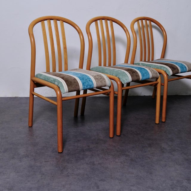 Wood Vintage Wooden and Fabric Chairs, 1970s, Set of 4 For Sale - Image 7 of 17