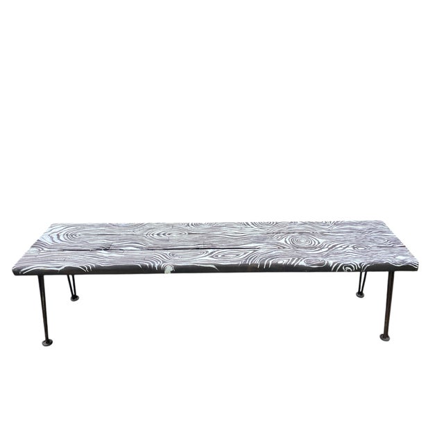 Mid-Century Modern Faux Bois Painted Wood Bench With Hairpin Legs For Sale - Image 3 of 3