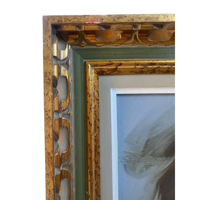 Wood Vintage Acrylic on Canvas Portrait Painting of a Man in Ornate Carved Wood Frame, Circa 1970 Signed For Sale - Image 7 of 12