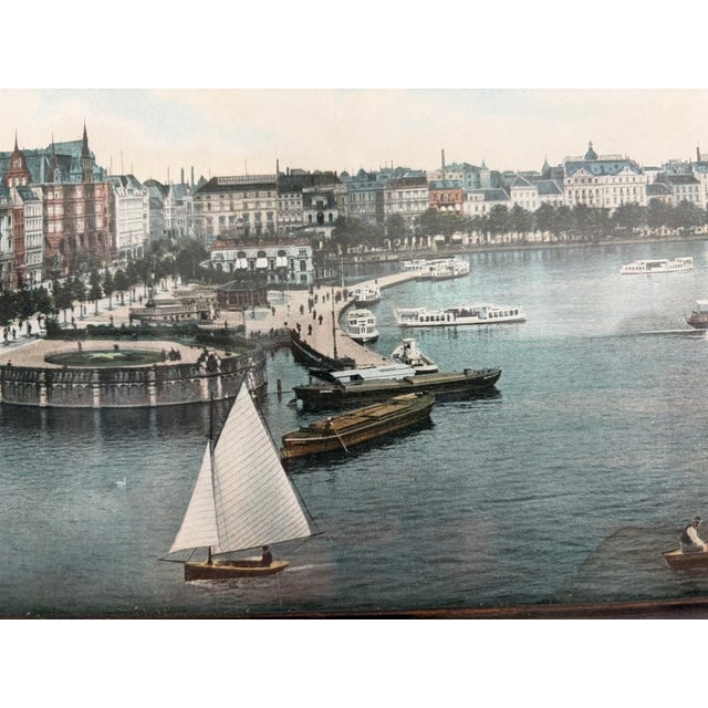 Vintage Panoramic Hamburg Harbor Print – Framed German Cityscape, 30.75” For Sale - Image 11 of 13