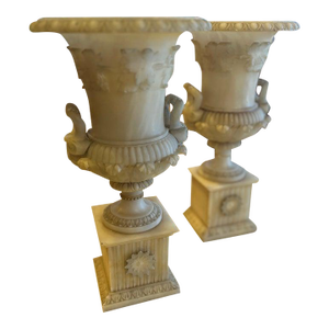 19th Century Pair French Carved Alabaster Lighted Urn Torchieres