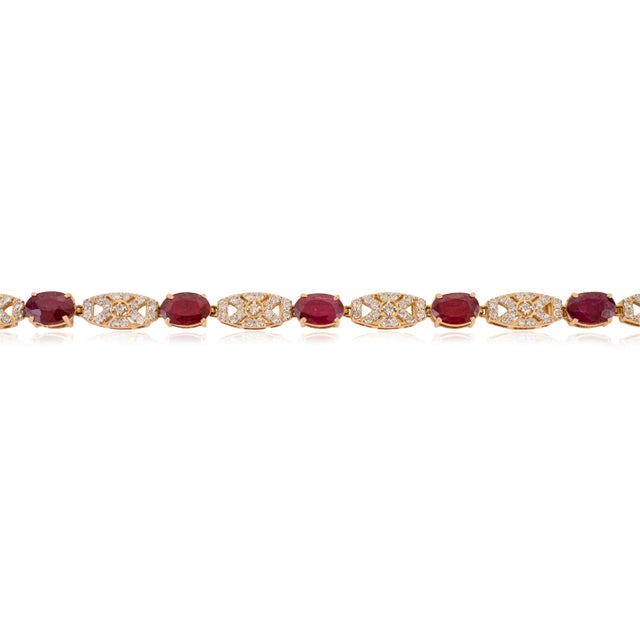 Late 20th Century VRJewels 5.02Ct Ruby & Diamond Art Deco Style Tennis Bracelet in 14k Gold For Sale - Image 5 of 14