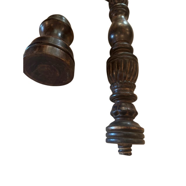Coffee Pair of Oversized Hand-Turned Rustic Wood Candlesticks, 25” & 19” For Sale - Image 8 of 8
