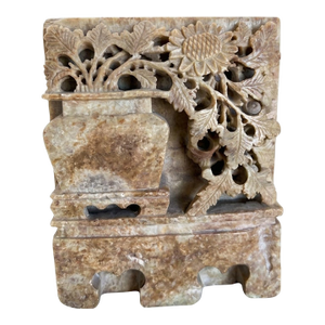 A Vintage Chinese Hand-Carved Detailed Soapstone Spill Vase