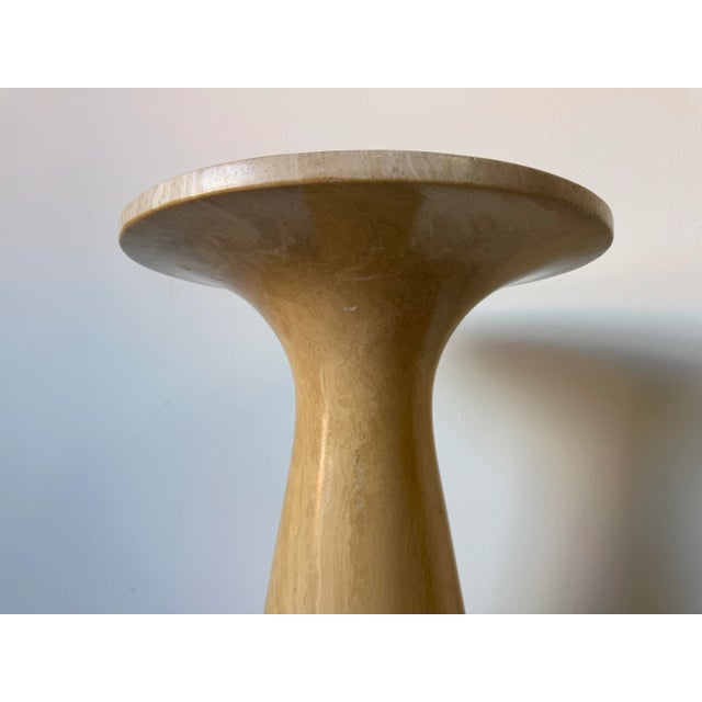 Contemporary Vintage Organic Modern Minimalist Italian Travertine Pedestal Side Table/ Sold For Sale - Image 3 of 12