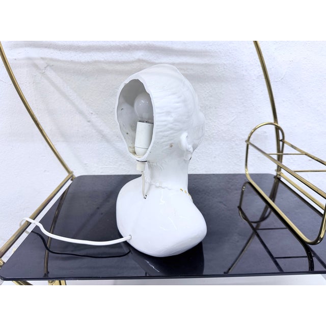 Italian Table Lamp with a Womans Head Made of Ceramic, 70s/80s Design, 1970s For Sale - Image 9 of 15