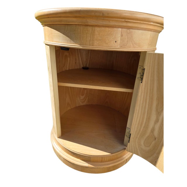 Henredon 1980s Henredon Charles X Collection Burlwood Drum Side Table Nightstand Cabinet For Sale - Image 4 of 15