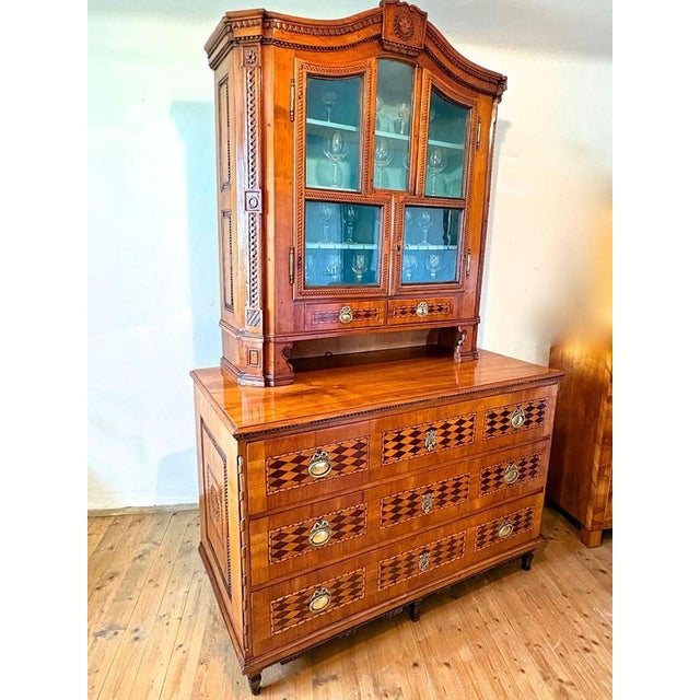 18th Century Inlaid and Carved Cherrywood Vitrine Buffet, 1790s, Set of 2 For Sale - Image 17 of 18