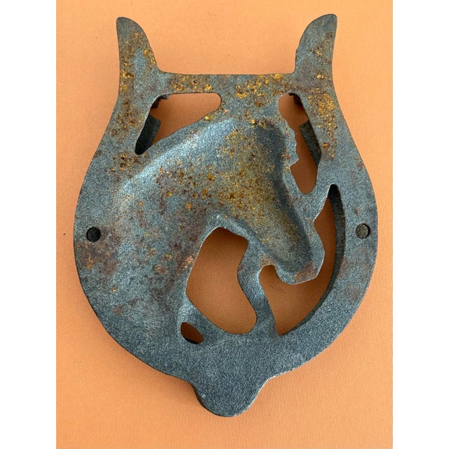 Mid 20th Century Vintage Cast Iron Horse Head and Horseshoe Door Knocker For Sale - Image 5 of 6