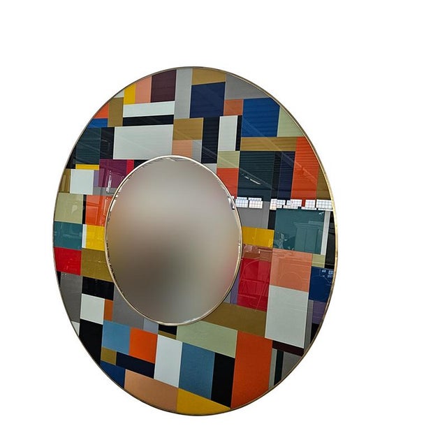 Vintage Round Glass Mirror, 1980s For Sale - Image 4 of 6