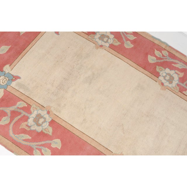 Vintage Art Deco Floral Rug in Rose Pink, Sky Blue, and Cream For Sale - Image 6 of 9