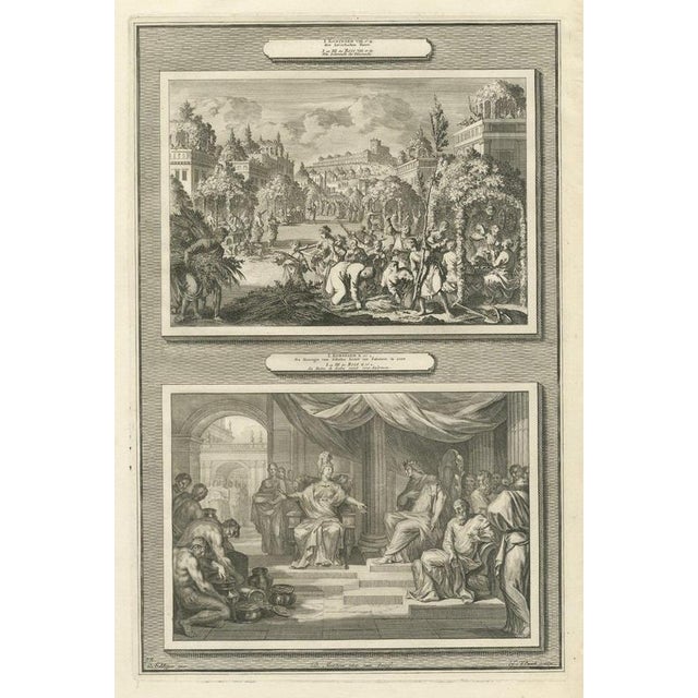 Pieter Mortier, Feast of Tabernacles and the Queen of Sheba Visits Solomon, 1700, Engraving For Sale - Image 12 of 12