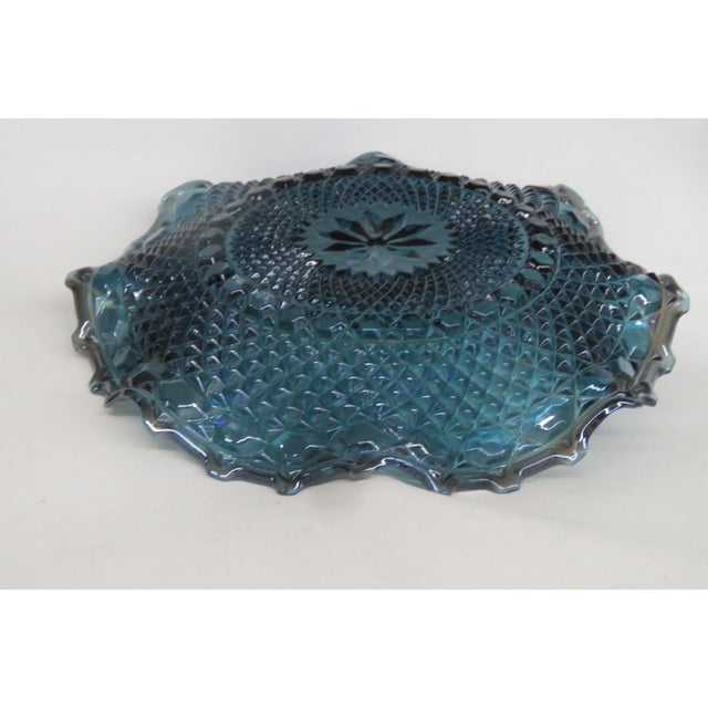 Mid 20th Century Indiana Carnival Glass Blue Iridescent Dish Shallow Bowl Ruffled Edge 4806b For Sale - Image 10 of 10