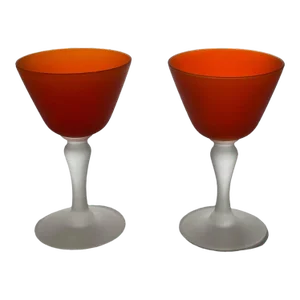 Set of 2 Vintage Orange Satin Glass Cordial Glasses by Carlo Moretti