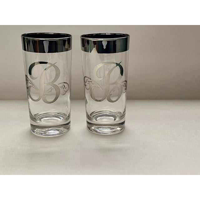 Vintage “B” Silver Trimmed Monogrammed Tumblers- A Pair For Sale - Image 4 of 7