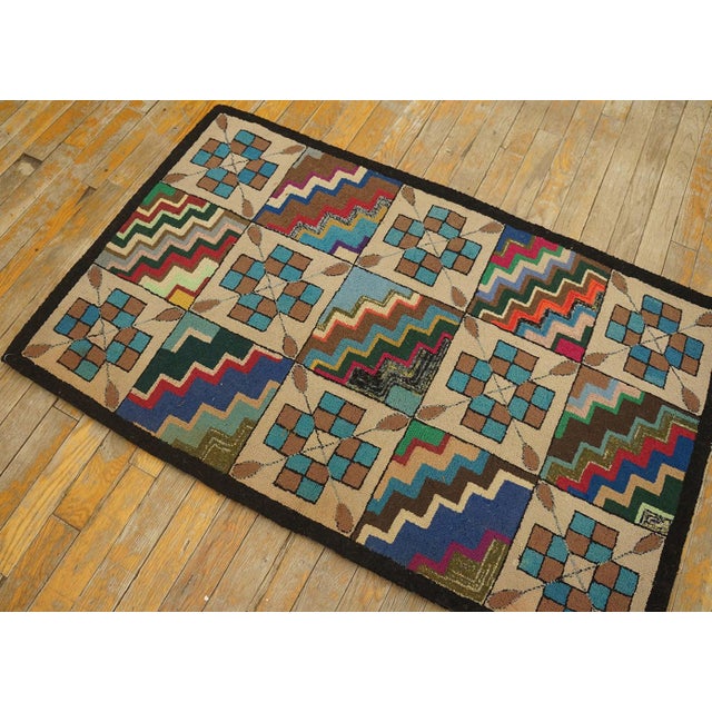 American Superb Multi Color With Prticular Geometric Design Antique American Hooked Rug. For Sale - Image 3 of 12