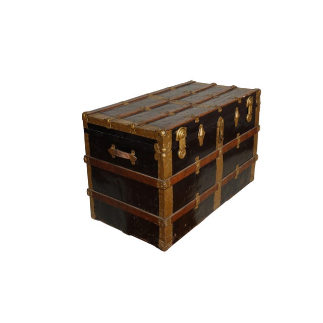 Early 20thC Flat Top Steamer Trunk For Sale - Image 4 of 14