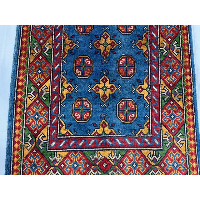 Blue Tribal Oriental Wool Runner Rug With Geometric Medallions, 2'7