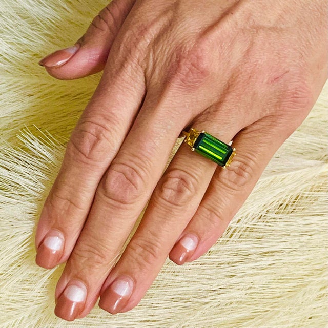 2010s Natural Tourmaline Diamond Ring 14 Y Gold 7.03 TCW Certified For Sale - Image 5 of 8