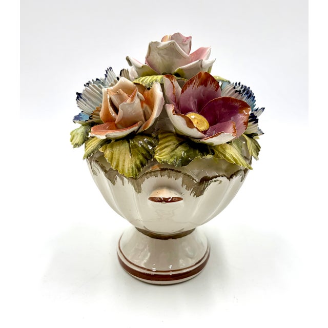 Mid 20th Century Vintage Italian Hand Painted Porcelain Flower Topiary Basket For Sale - Image 5 of 8