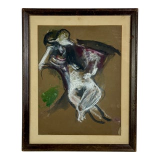 Vintage Framed Mixed Media & Pastel Painting of Reclining Man in Manner of Francis Bacon For Sale