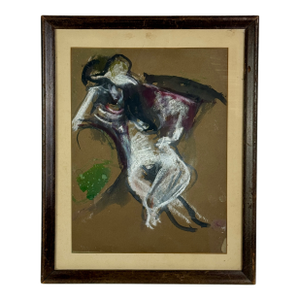 Vintage Framed Mixed Media & Pastel Painting of Reclining Man in Manner of Francis Bacon