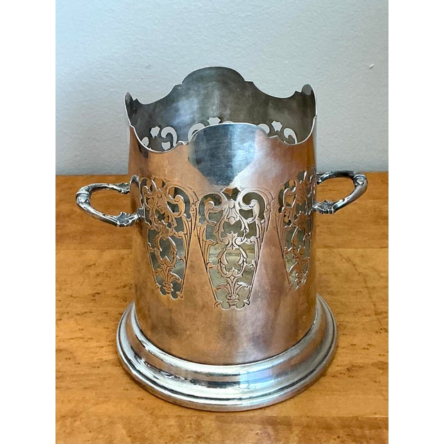 Metal Vintage English Pierced Silver Plate Wine Holder For Sale - Image 7 of 12