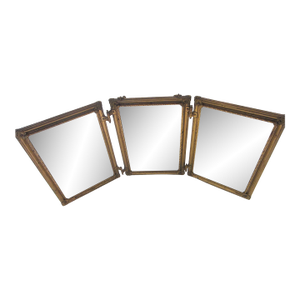 Art Deco Triptych Bronze Pictorial Beveled Boudoir Folding Mirror