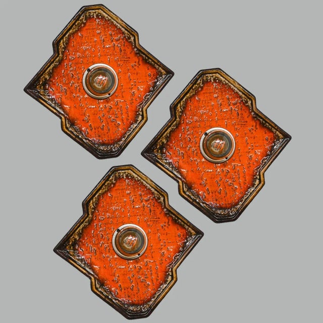 Diamond-Shaped Brown & Orange Ceramic Wall Light, Germany, 1970s For Sale - Image 4 of 12