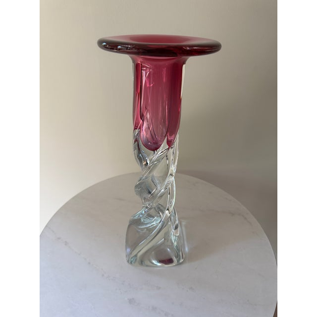 1970s 1970s Fine Art Glass Cranberry Twisted Crystal Vase/Candleholder For Sale - Image 5 of 6