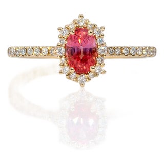 Aaa Padparadscha Sapphire Ring With Earth-Mined Diamond Accents: Solid 14k Gold For Sale