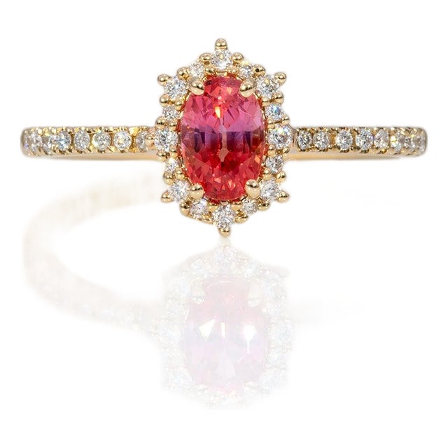 Aaa Padparadscha Sapphire Ring With Earth-Mined Diamond Accents: Solid 14k Gold For Sale