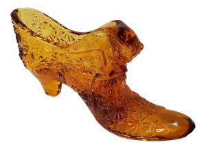 1960s Fenton Cathead Daisy and Button Amber Glass Slipper