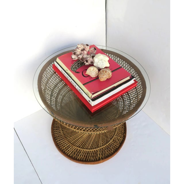 Tan Bohemian Wicker Side or Cocktail Table in the Emmanuelle Peacock Style For Sale - Image 8 of 12