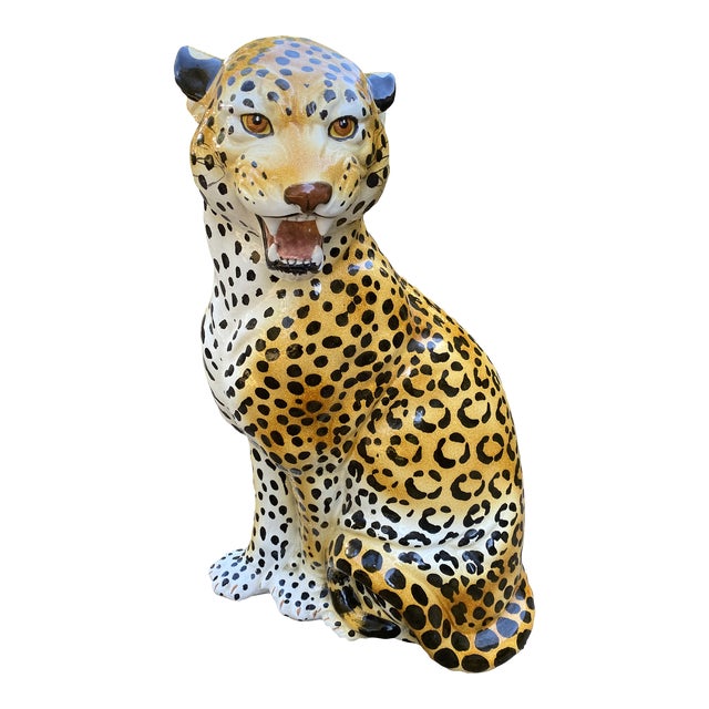 Mid 20th Century Large Italian Ceramic Leopard For Sale