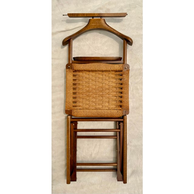 Mid-Century Modern MCM Scandinavian Modern Folding Gentleman’s Valet Chair With Woven Seat For Sale - Image 3 of 11