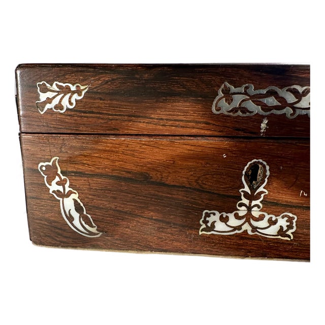 Antique Victorian English Mother-of-Pearl Inlaid Rosewood Box. For Sale