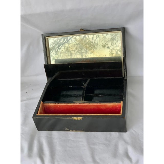 Vintage Black Lacquered Wooden Jewelry Box With Hand-Painted Koi Fish For Sale - Image 9 of 13