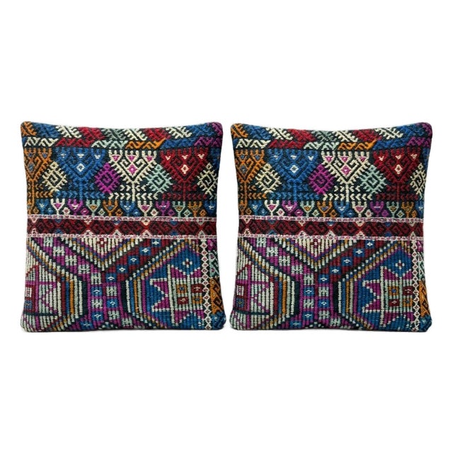 Hand Woven Kilim Pillow Cover 19'' X 20'' - Set of Two For Sale