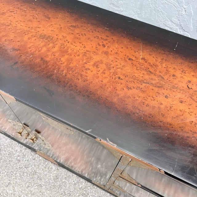 Brown Vintage Chinese Burlwood and Brass Dresser For Sale - Image 8 of 10