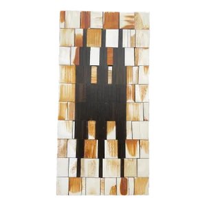 Vintage Ebony Wood Mosaic Wall Art With Mixed Bone Inlays