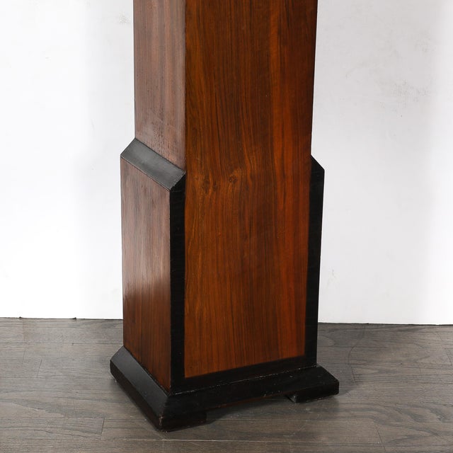 Art Deco Walnut Floor Clock W/ Deco Numeral Dial and Black Lacquered Base For Sale - Image 12 of 14