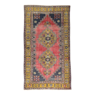 Mid 20th Century Anatolian Taspınar Rug With Bold Tribal Geometry - Red Field & Geometric Detailing - 3' 7'' X 6' 6'' For Sale