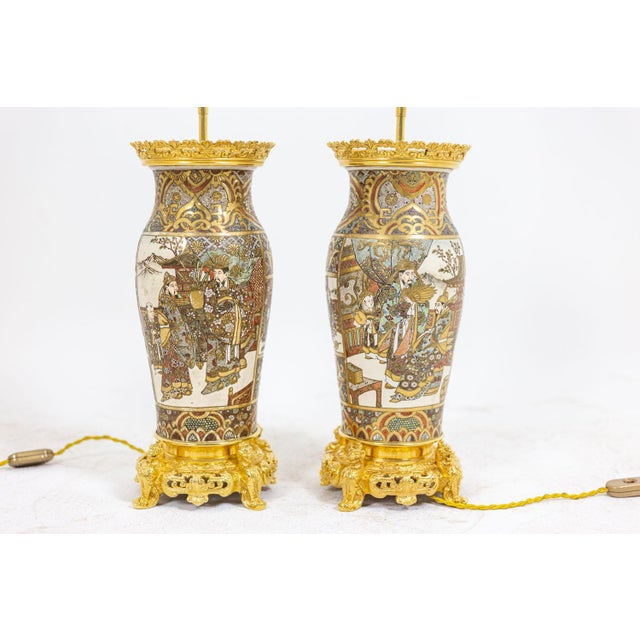 Satsuma Earthenware and Gilt Bronze Lamps, 1880s For Sale - Image 6 of 12