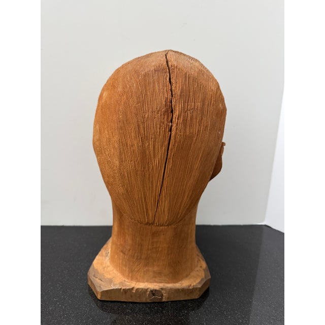 Wood 1960s Folk Art Americana Barbershop Carved Wood Bust of a Man For Sale - Image 7 of 12