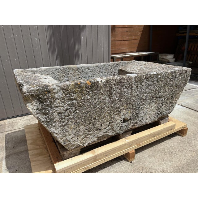 Stone Gray Antique French Double Sloped Monolithic Limestone Lavoir Trough, Circa 1800 For Sale - Image 8 of 14