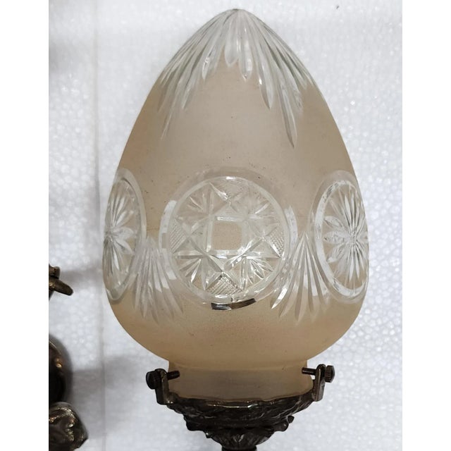 Pair Vintage Art Nouveau Deco Mermaid Wall Sconces in Brass & Glass For Sale - Image 4 of 6