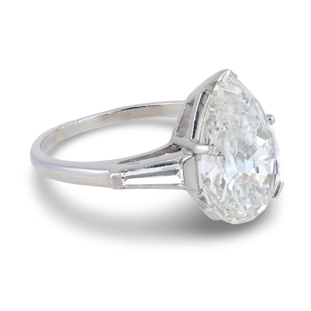 Mid 20th Century Mid 20th Century Gia 6.10 Carat Pear Shape Diamond Platinum Engagement Ring, Size 9.5 For Sale - Image 5 of 7