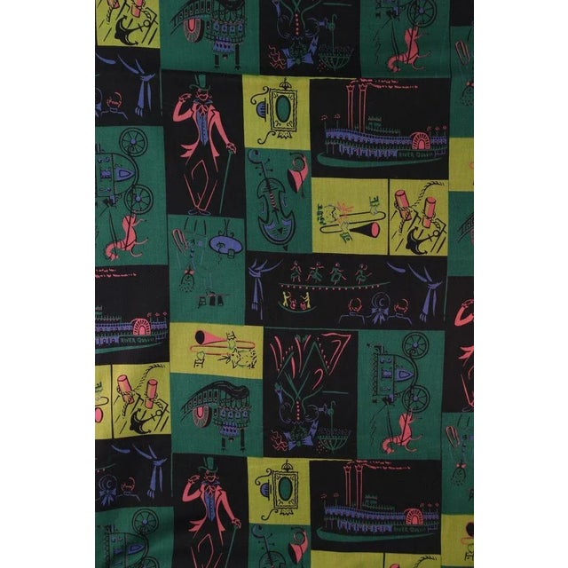 Multicolor patch panel gentlemen's cotton fabric with horse carriages, violins, anchors, and ships in excellent condition....